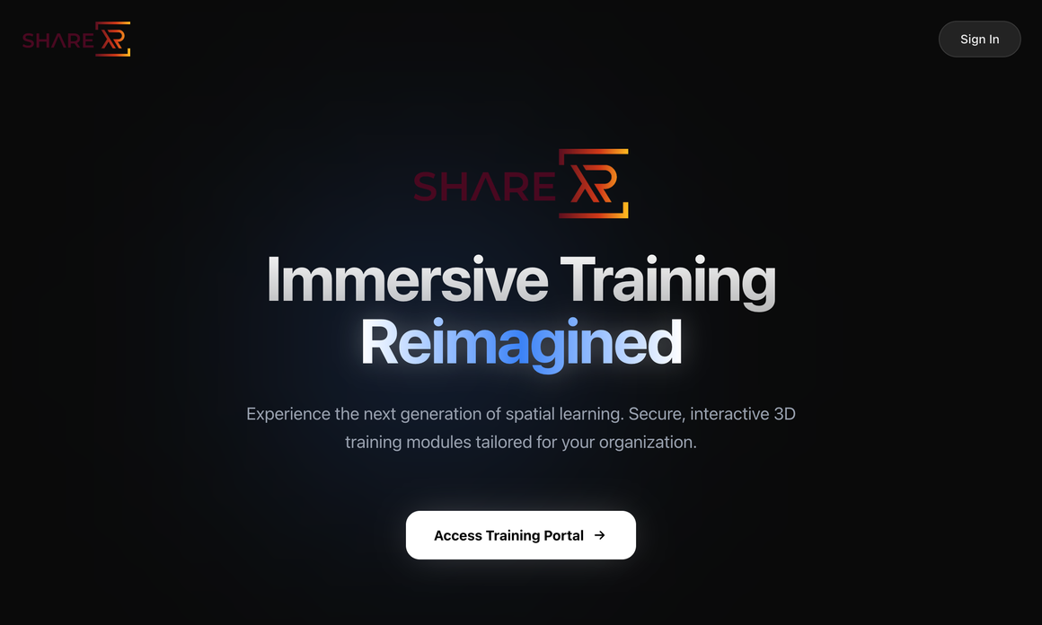 The ShareXR product site, a WebXR training platform